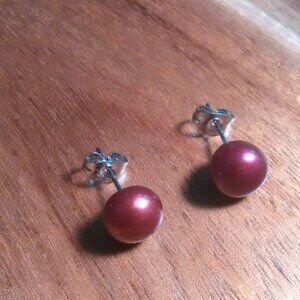 Red Shell Pearl Stainless Steel Stud Earrings